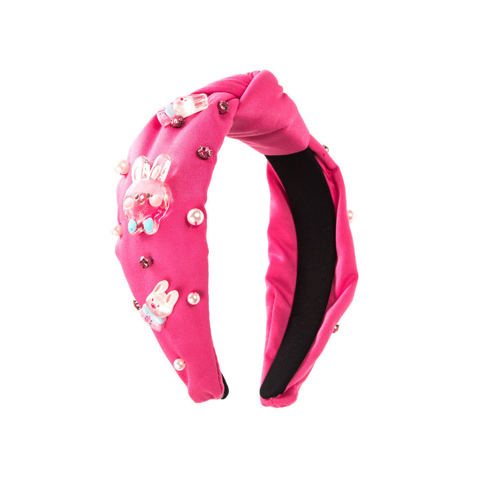 Wholesale Easter Hand-sewn Rhinestone Pearl Cute Transparent Rabbit Cartoon Headband